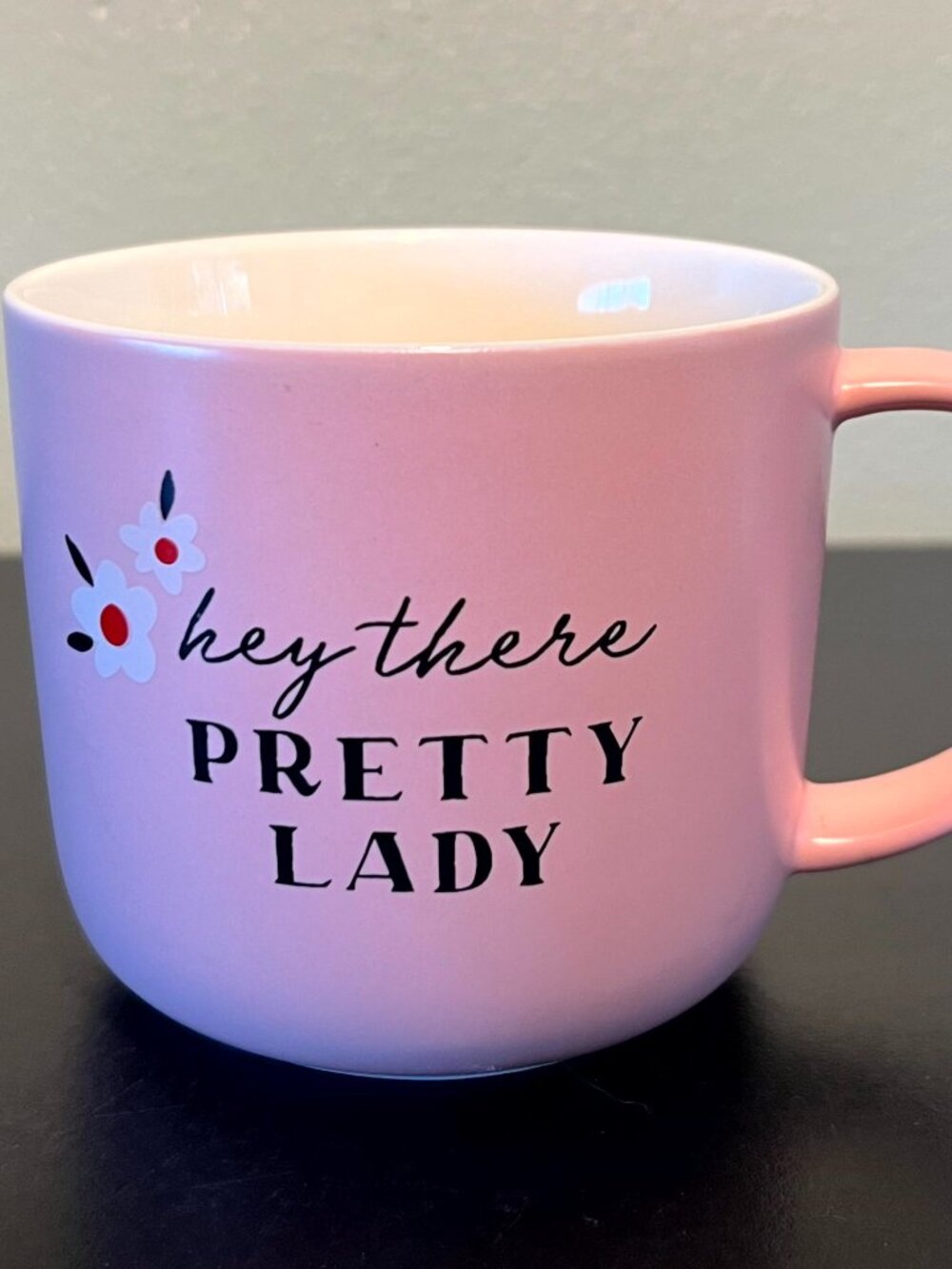 PARKER LANE Hey There Pretty Lady Stoneware Pink Coffee Cup Mug Floral Accent
